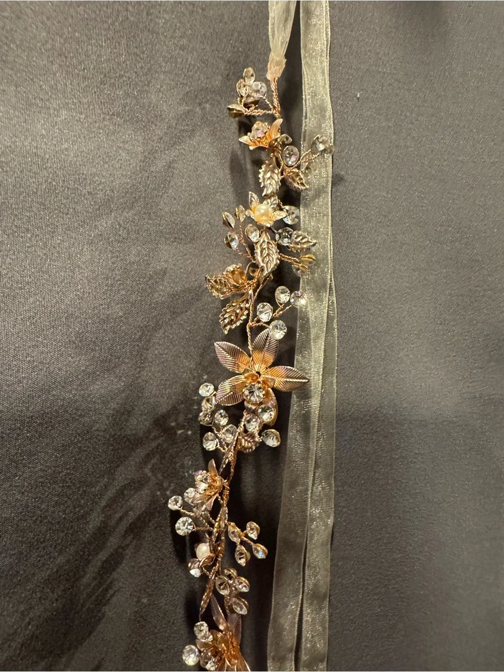 Rose Gold Bridal Belt Wedding Belt Floral with Rhinestones